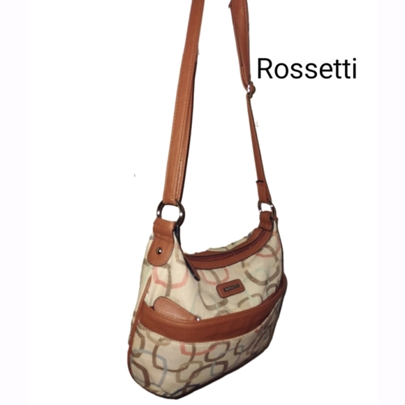 ROSSETTI  Liz Claiborne Beige Cream & Brown Shoulder Bag with Geometric Pattern - Picture 2 of 15